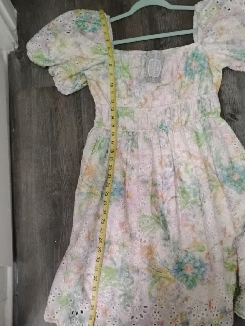 Pinch Pastel Eyelet Puff-Sleeve Floral Dress in Pink, Green, Blue - Picture 6 of 6